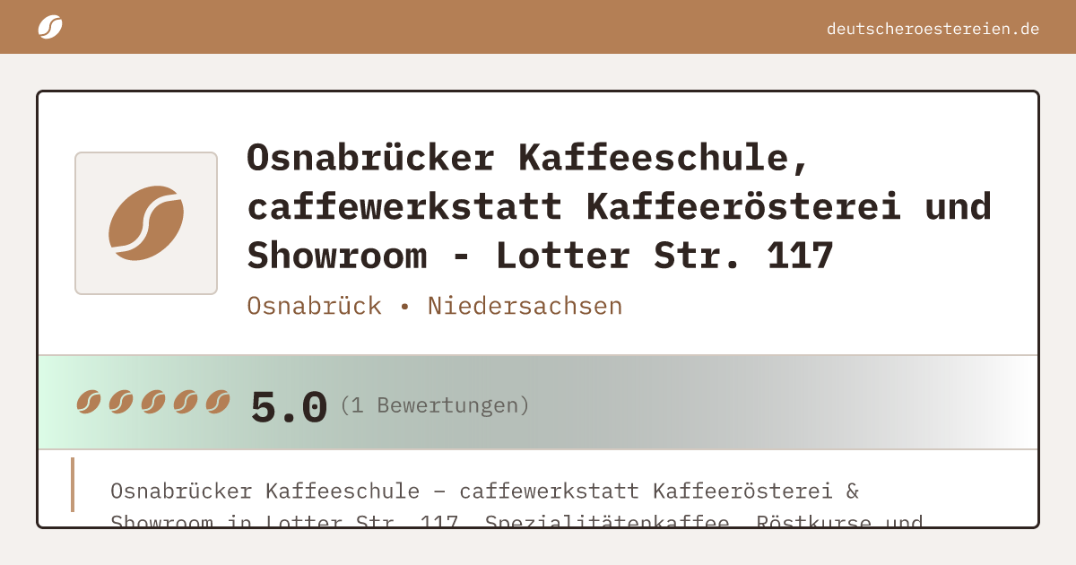 Logo of Osnabrücker Kaffeeschule, caffewerkstatt Kaffeerösterei und Showroom - Lotter Str. 117